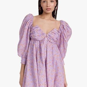 Bardot Lilac Puff Sleeve Lani Floral Mini Dress size 2